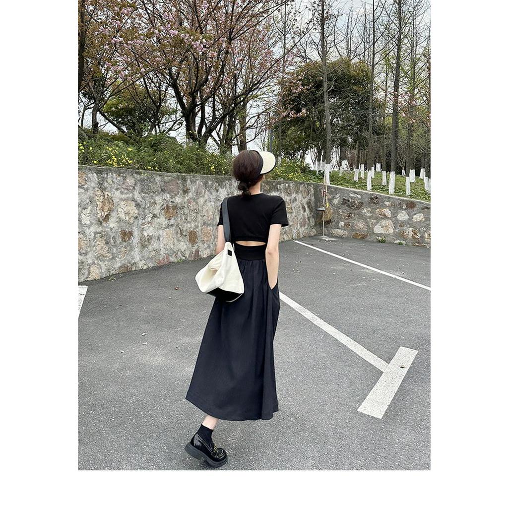 Đầm Dài Cổ Vuông Màu Đen Thời Trang Mùa Hè 63998