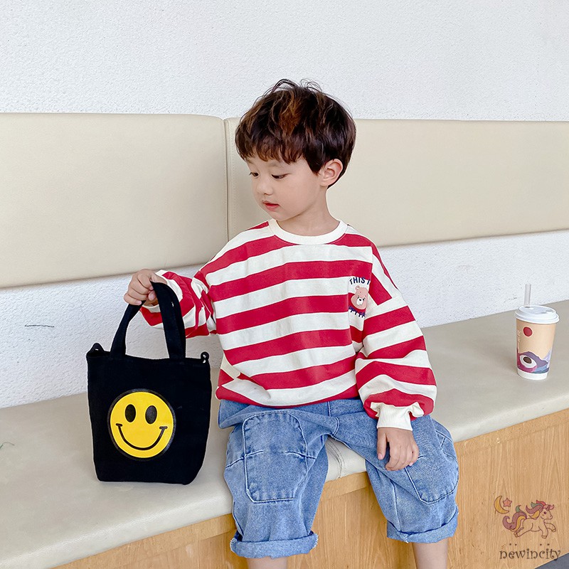 Túi Xách Tay Vải Canvas In Hoạt Hình Kiểu Hàn Quốc Xinh Xắn Cho Bé