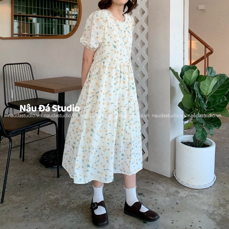ĐẦM/VÁY VOAN BABYDOLL HOA  - NÂU ĐÁ STUDIO.