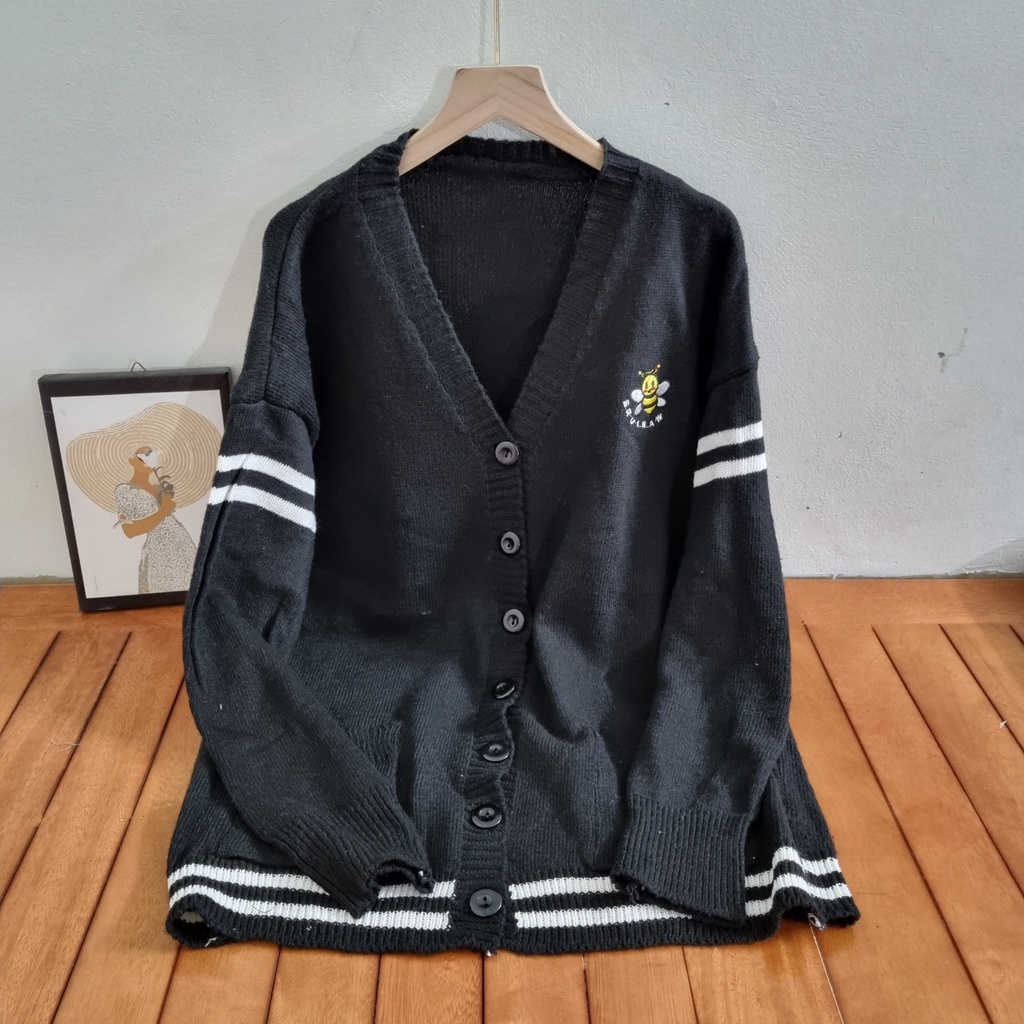 Áo cardigan len dày dặn dài tay dáng rộng overszie họa tiết kẻ sọc ulzzang hàn quốc