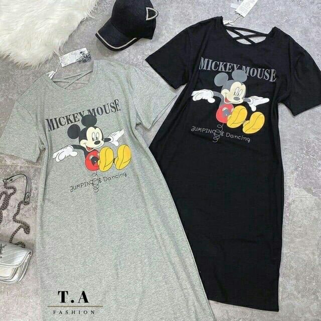 Váy bầu suông có size mickey đan dây lưng form to chất đẹp