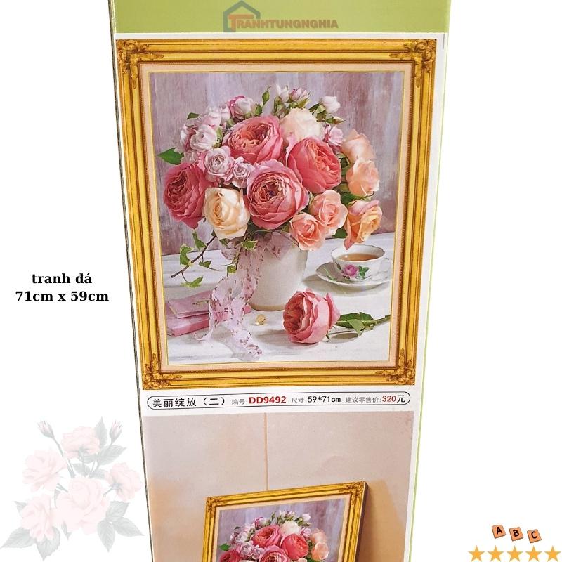 Tranh đính đá, tranh thêu chữ thập bình hoa khoe sắc