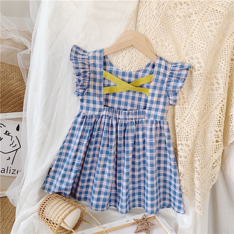 Váy xòe bé gái tiểu thư DINOKING Đầm trẻ em tay ngắn chất cotton mềm mịn thoáng mát cho bé 2-7 tuổi VA10