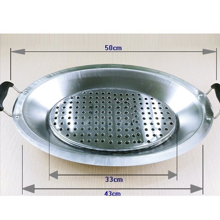 Khay om cá inox kèm vỉ hấp loại to..