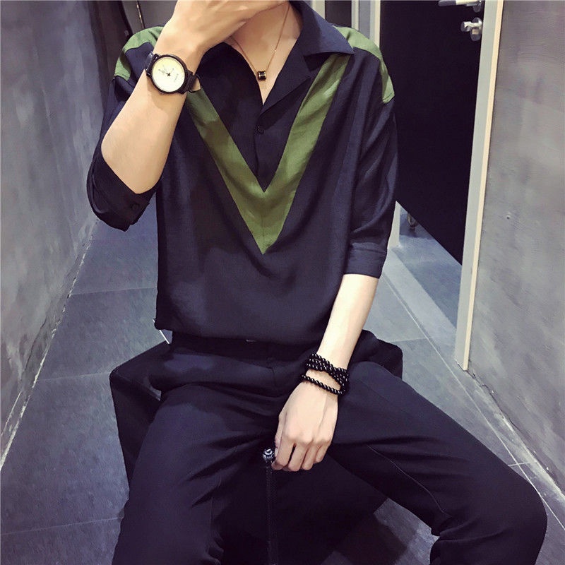 Áo Sơ Mi Dáng Rộng Cổ Chữ V Phong Cách Hàn Quốc Dành Cho Nam Giới