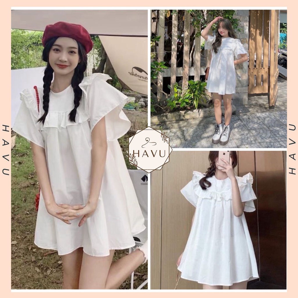 Váy Babydoll Cánh Tiên - Đầm Công Chúa Trắng Viền Ngực Xinh Xắn Cho Nữ