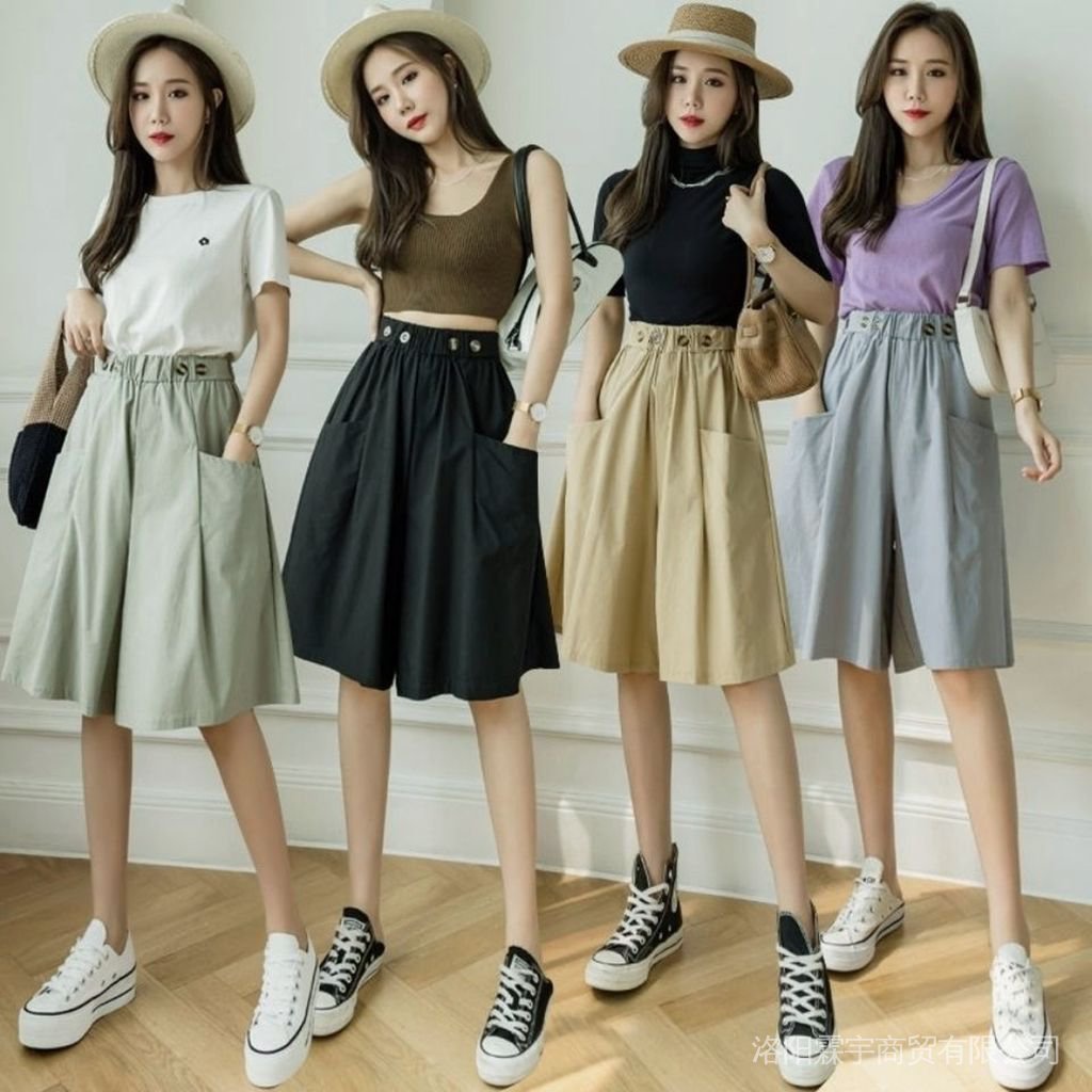 Quần Short Ống Rộng Lưng Thun Màu Sắc Trơn Cỡ Lớn Thời Trang Cho Nữ