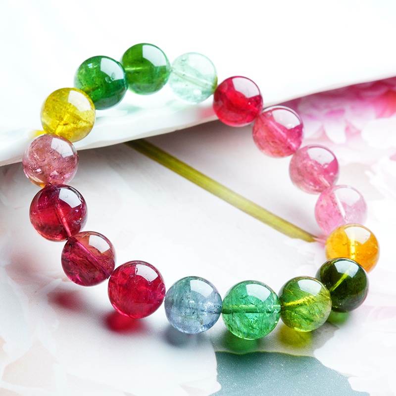 Zhangll Bộ Vòng Tay Đá Tourmaline Pha Lê Tự Nhiên Màu Sắc Cầu Vồng / Xanh Lá / Xanh Dương Đơn Giản Dùng Làm Quà Tặng