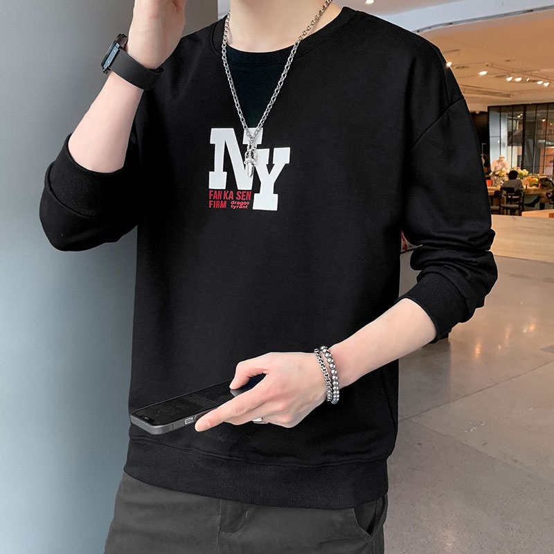 Áo nỉ dài tay cổ tròn in họa tiết thời trang cho nam size M-4XL