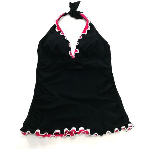 Đồ bơi nữ Gottex cổ yếm đen viền bèo hồng E852-1B88 ( TH8953 )