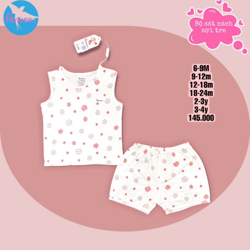 Avaler - Bộ cộc cài vai, bộ ba lỗ, sát nách cho bé 6m-4y vải sợi tre mềm mượt