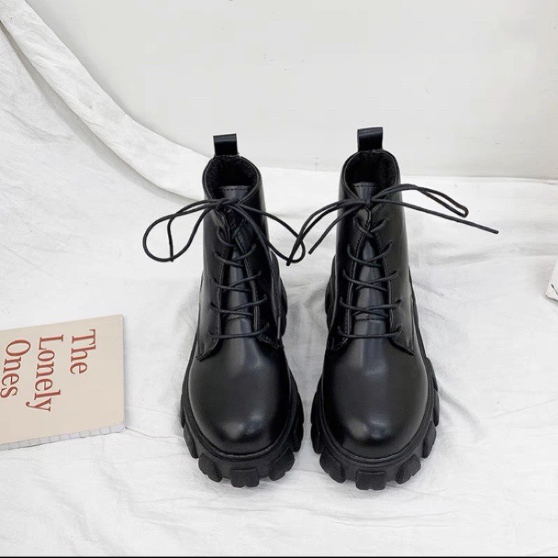 [ORDER] Giày boots nữ cao cổ buộc dây màu đen cá tính đơn giản đế đinh đẹp mới xinh thời trang năng động🍓🍓