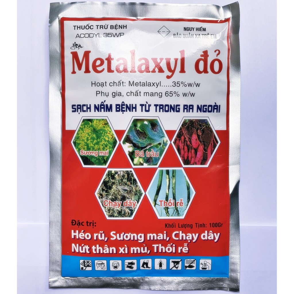 THUỐC TRỪ BỆNH ACODYL 35WP METALAXYL ĐỎ SẠCH NẤM BỆNH TỪ TRONG RA NGOÀI Gói 100gr