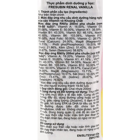 Sữa Fresubin Renal Cho người bênh thận