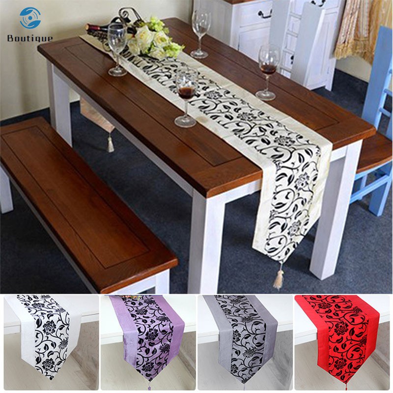 ✿♥▷ Simple Table Runner Cloth Floral Printed Taffeta Retro Decorative Wedding Bed Table Linen