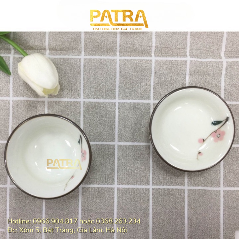 Bát đĩa đựng gia vị, bát gia vị sứ, bát mắm Bát Tràng cao cấp vẽ đào hồng