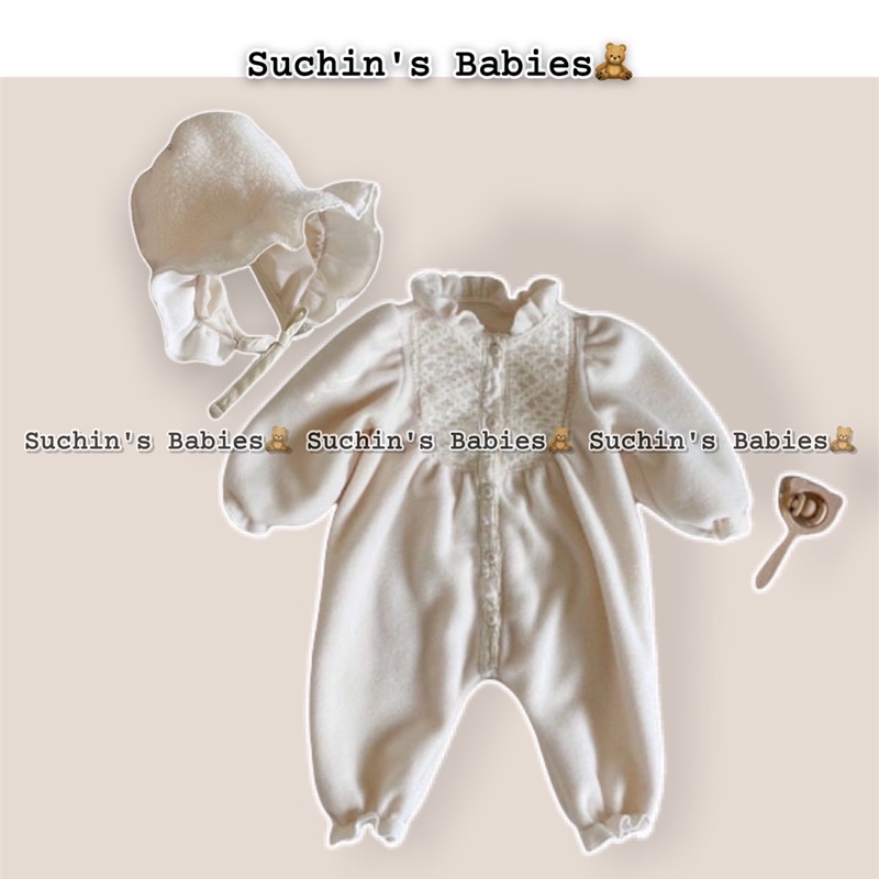 Bộ liền thân nỉ bông mịn kèm mũ cho bé Suchin
