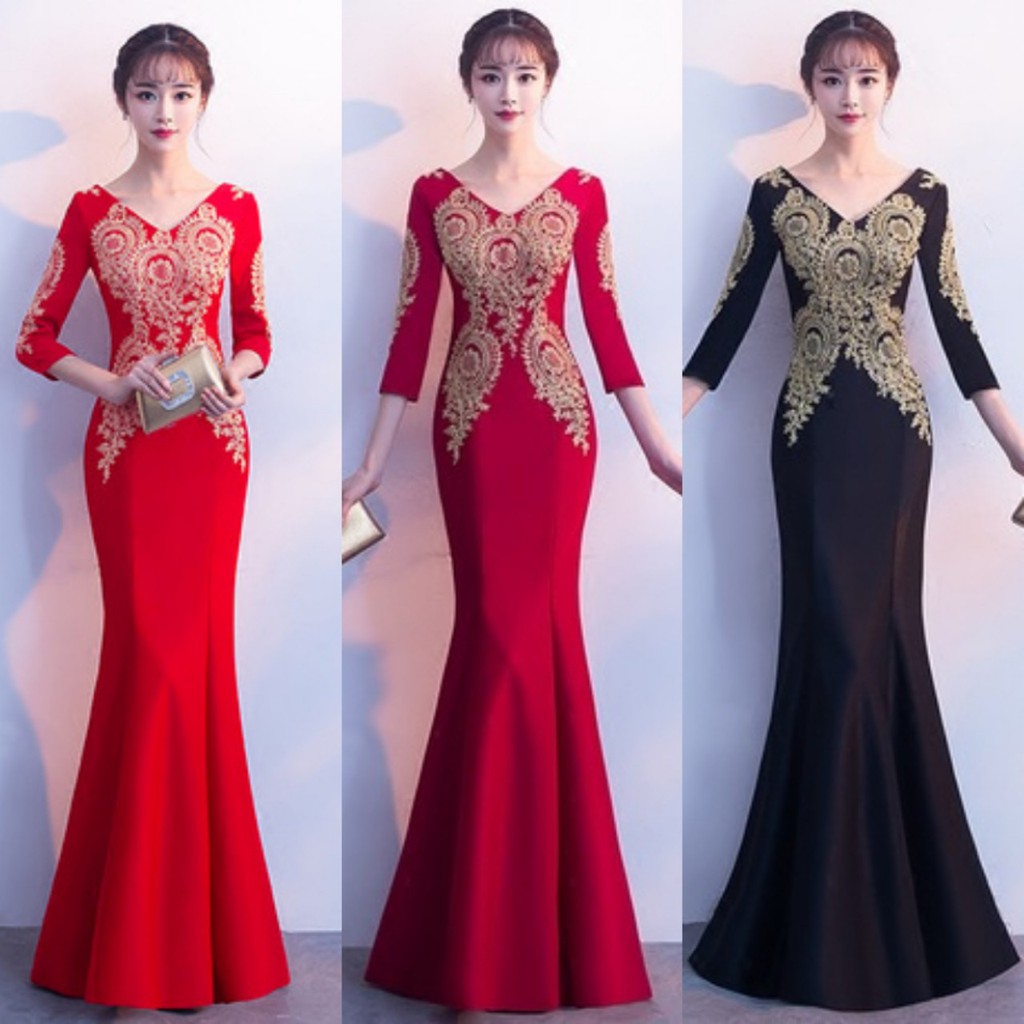 S ĐẦM MAXI DẠ HỘI CỔ TIM TAY LỠ ĐUÔI CÁ ĐÍNH REN THÊU HOA SANG TRỌNG CÓ SIZE LỚN XXXL FREE
