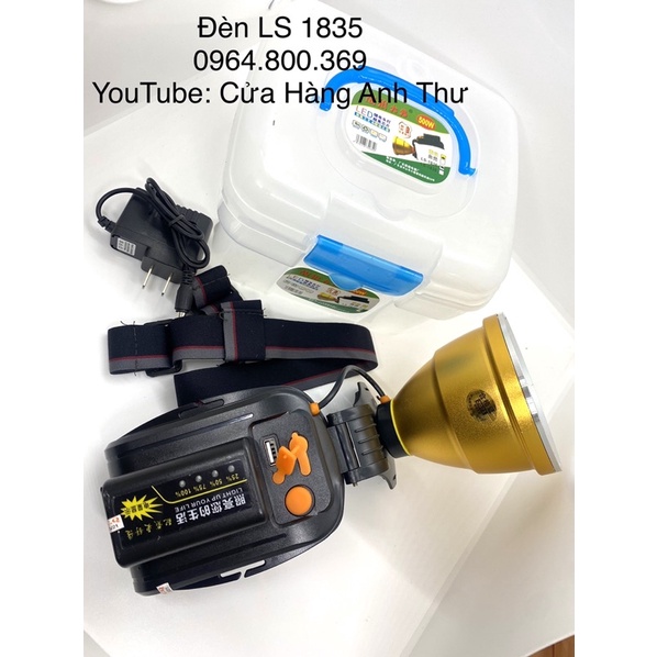 Đèn đội đầu siêu sáng cỡ lớn LS-1835 đèn đội đầu, hiển thị pin, tích hợp cổng USB, chiếu sáng 10H