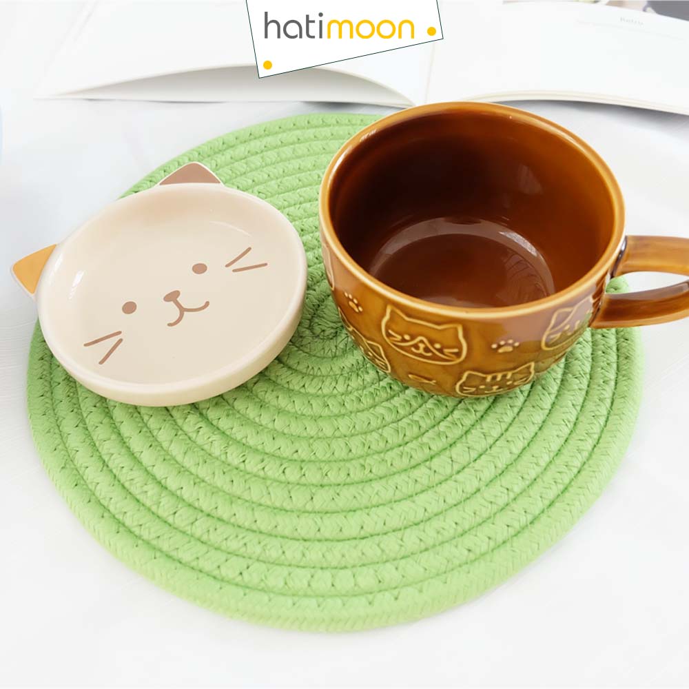 Tấm lót decor, tấm lót ấm trà, đế lót nồi, đĩa sợi vải màu đậm 24cm, 30cm - Hatimoon