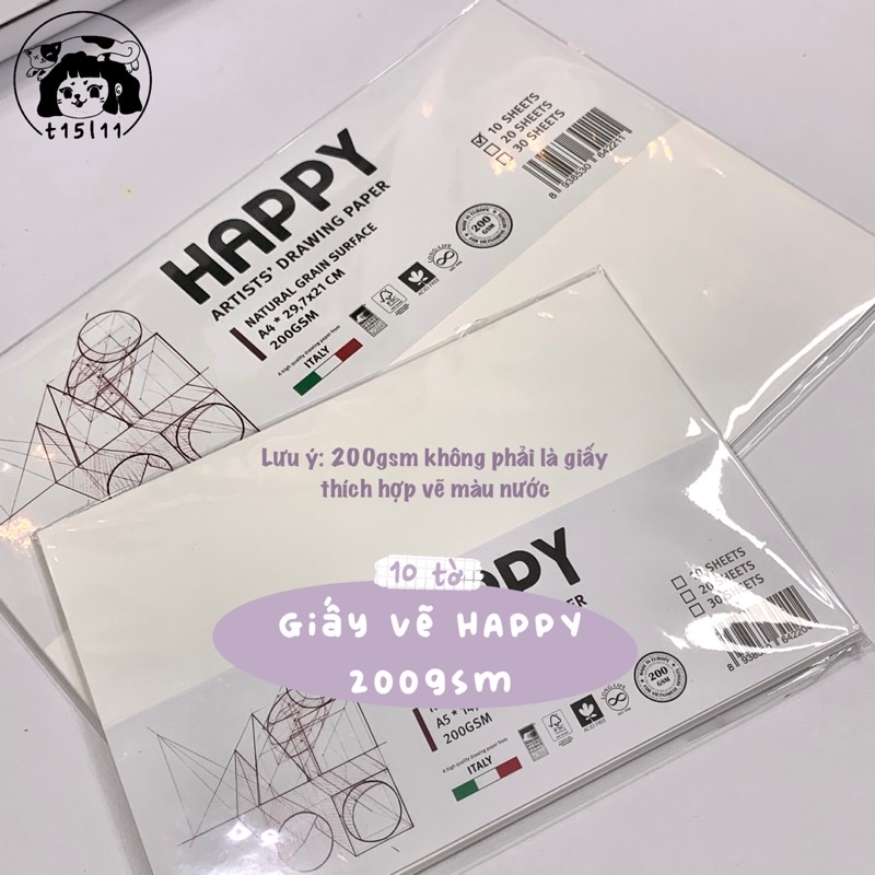 [t15l11] Giấy vẽ sáp dầu Happy Days 200gsm A5/A4