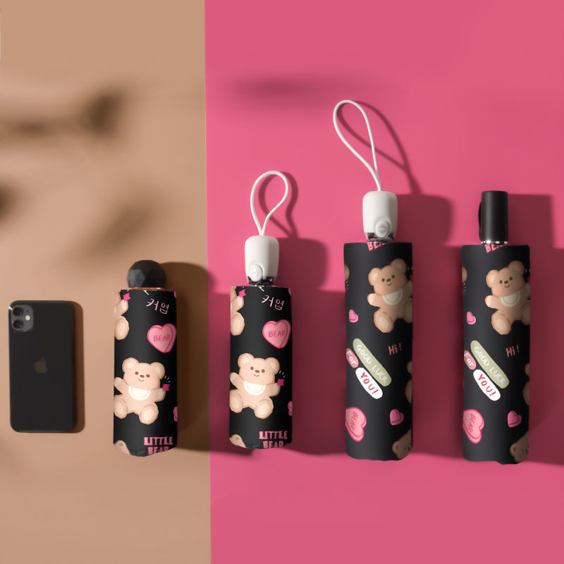 Dù gập tự động mini che nắng mưa bảo vệ khỏi tia UV công dụng kép họa tiết gấu dễ thương