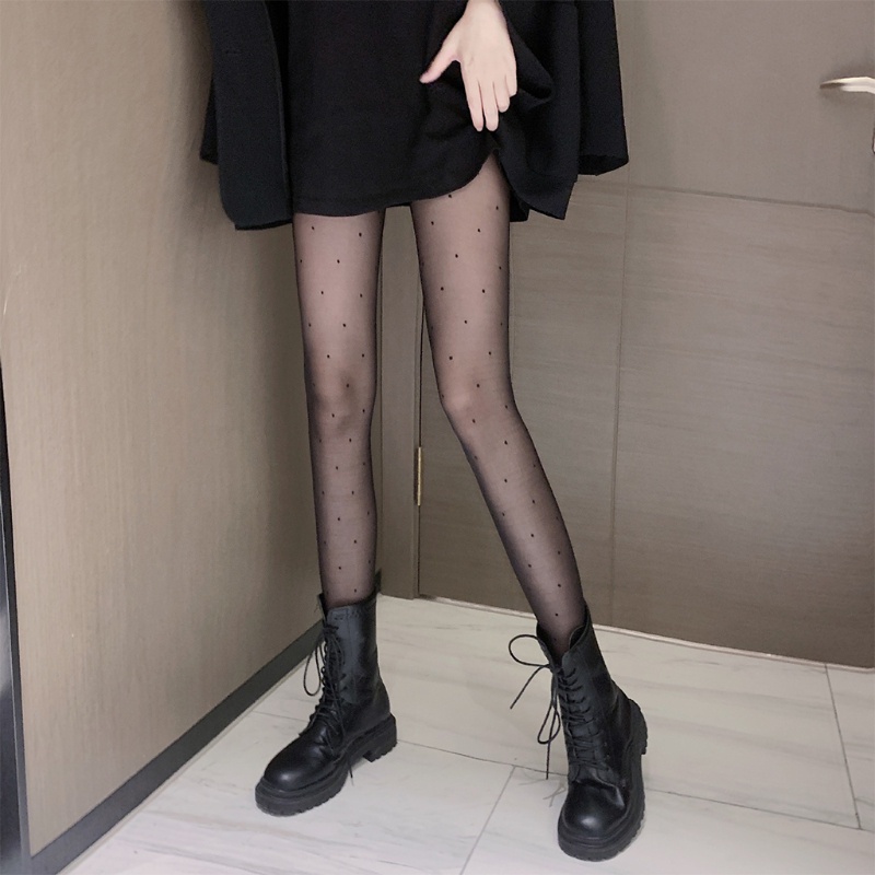XIXI Quần Tất Lụa Màu Trơn Họa Tiết Chấm Bi Phong Cách Harajuku Cho Nữ