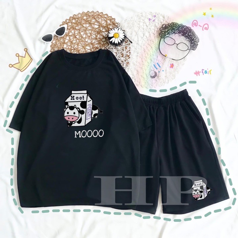 Sét bộ hộp bò sữa MOOO + quần đùi 5D TH6