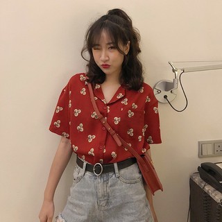 [Ảnh thật] Áo sơ mi ngắn tay cổ vest in hoạ tiết ulzzang