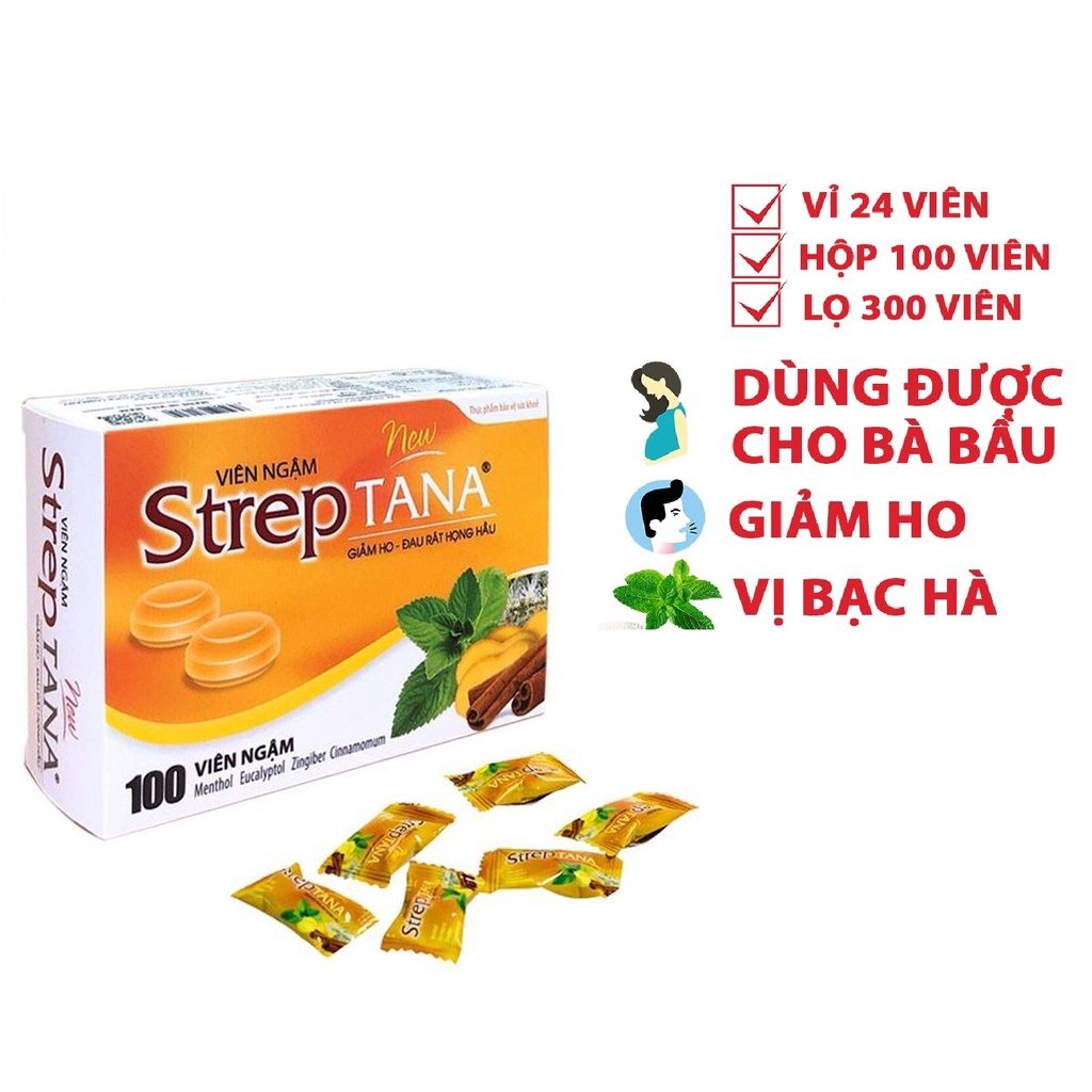 Kẹo ngậm ho - Viên ngậm ho Streptana  nguồn gốc thảo dược, giảm ho, đa