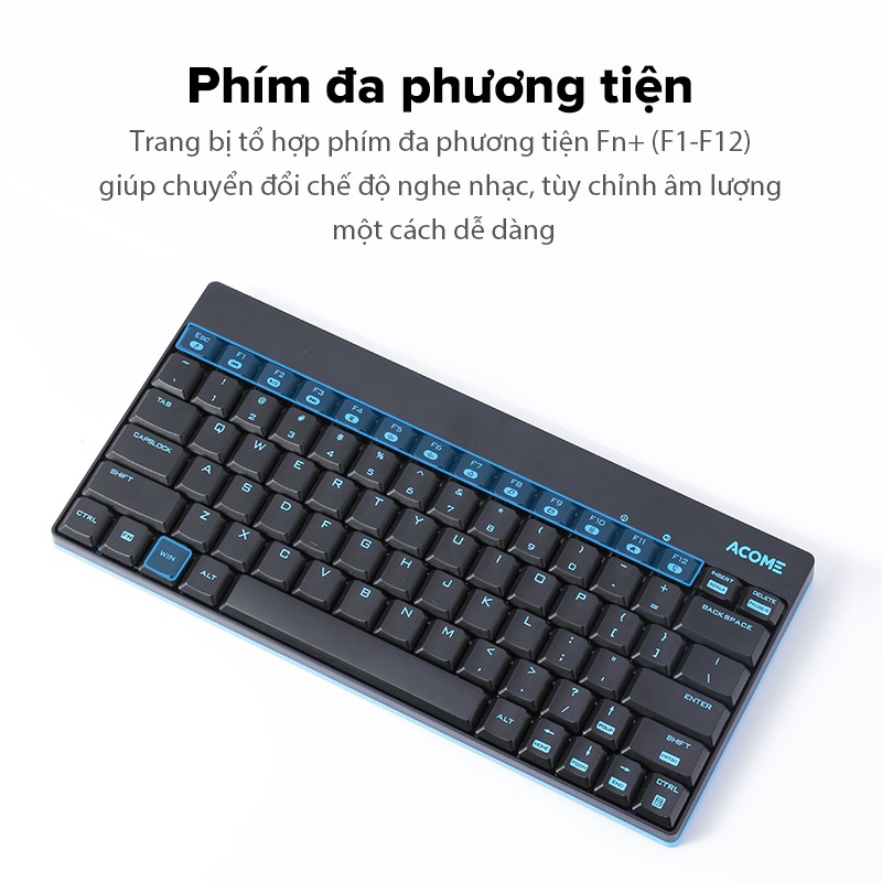 Bộ Bàn Phím Và Chuột Không Dây Nhỏ Gọn ACOME AKM2000 2.4GHz Độ Phân Giải 1600DPI Tặng Kèm Pin