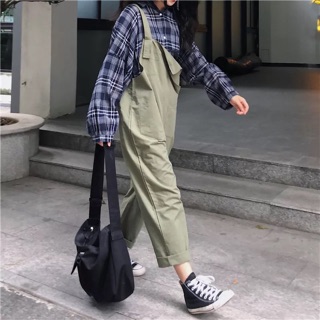 [ ORDER ] quần yếm khaki dài ulzzang / quần yếm ống rộng kaki xanh rêu và đen