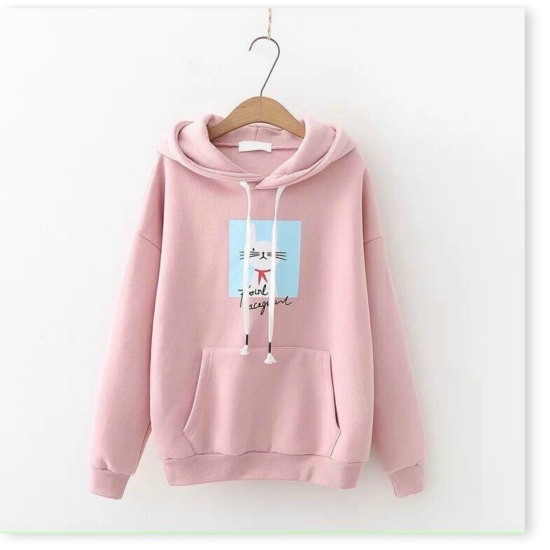 ÁO HOODIE NỮ PHỐI MÈO KHĂN QUÀNG ĐỎ CUTE QUÁ TRỜI