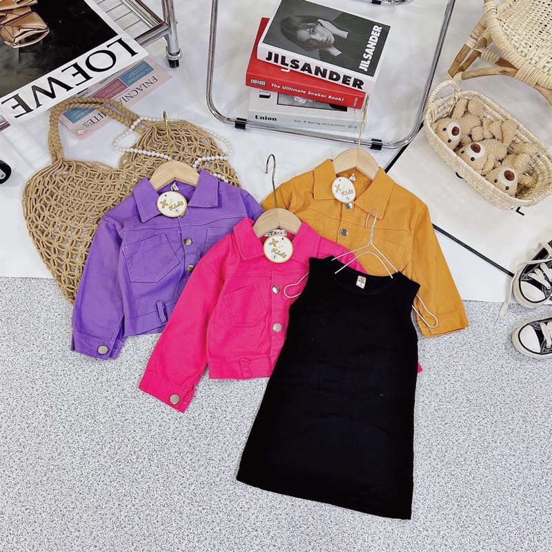 Set áo khoác kaki váy đen cho bé gái