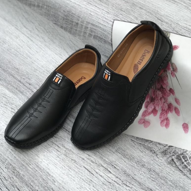 GIÀY DA SLIP ON GL03, DA THẬT 100%, ĐẾ CAO SU ÊM DẺO, BẢO HÀNH 12 THÁNG FWU