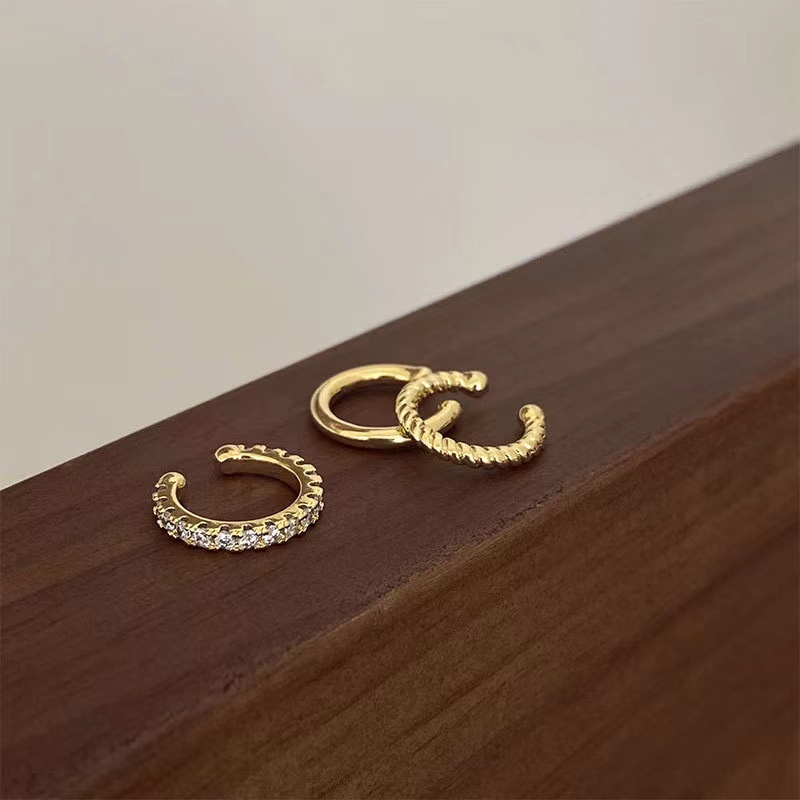 [ 3Pcs/Set Gold Color Rhinestone  Hoop Earrings  Ear Cuff Ear Clips  Ear Jewelry for Girls ]