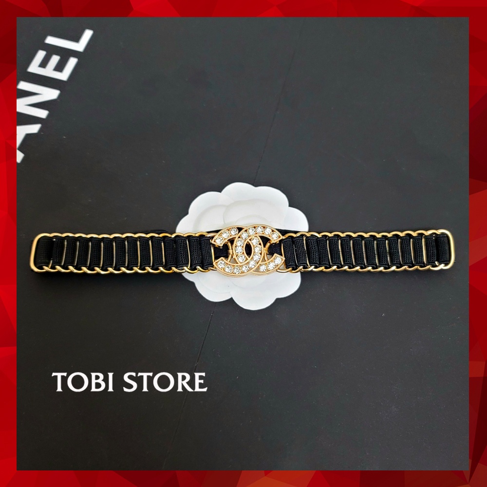 Đai váy xếp lớp bản mảnh 2cm dịu dàng mặt CC đính đá TB586