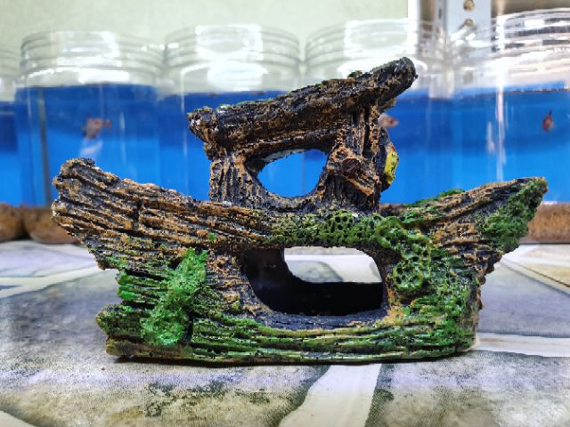 THUYỀN TRANG TRÍ HỒ CÁ NON BỘ 15x5x10cm