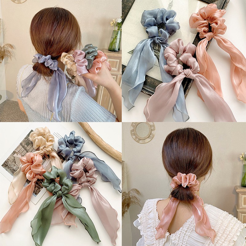 Dây buộc tóc vải nhung thắt nơ kiểu Retro thời trang Hàn Quốc