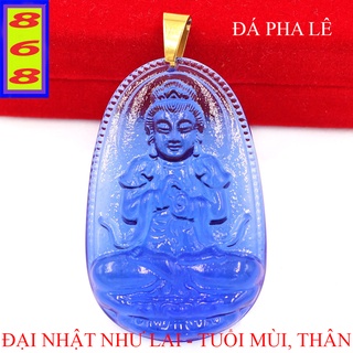 [Tuổi Mùi, Thân] Mặt Dây Chuyền Phật Đại Nhật Như Lai Pha Lê Xanh Dương 3.6cm - Mặt Size Nhỏ - Tặng Kèm Móc Inox