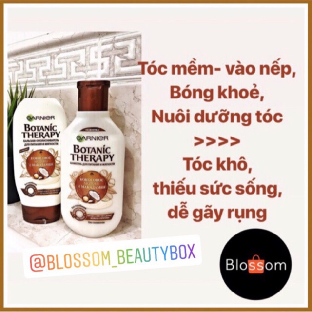 Dầu gội DỪA / xả tóc khô- rễ tre, thiếu sức sống, không vào nếp Garnier Botanic Therapy Dừa + Maccadamia