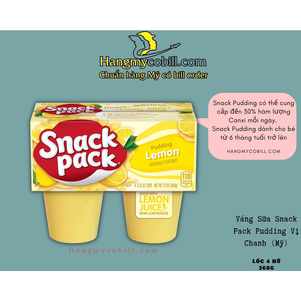 (có bill nhập) Lốc 4 hũ Váng sữa Snack Pack - 368g