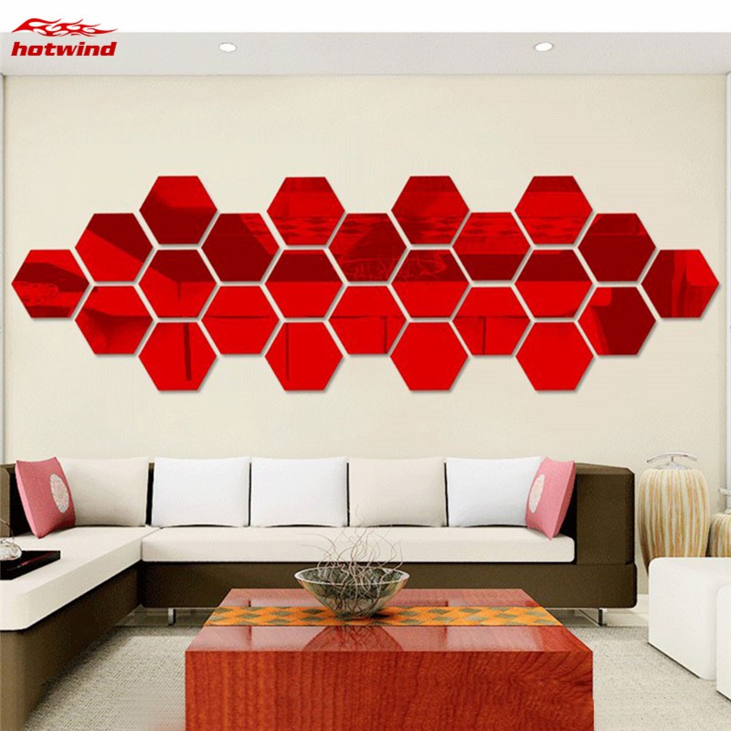 Bộ 12 miếng gương dán tường 3D hình lục giác