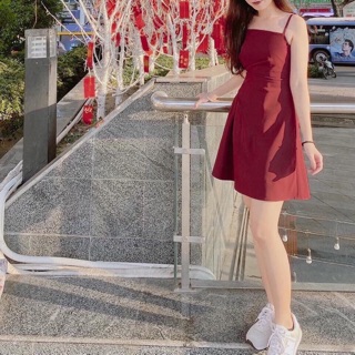 ĐẦM ĐỎ HAI DÂY PLI EO (KÈM HÌNH THẬT)