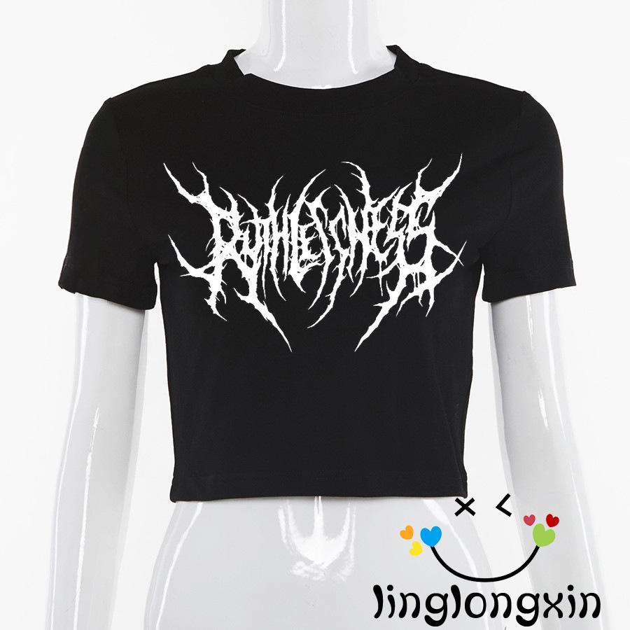 Áo Thun Lửng Tay Ngắn Cổ Tròn In Họa Tiết Hình Học Thời Trang Mùa Hè Cho Nữ Linglongxi2