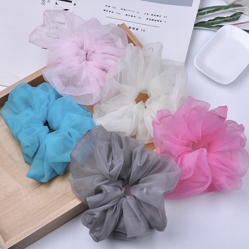 Buộc tóc scrunchies voan kính, trái cây, hoa nhí, phi bóng mẫu bất kì