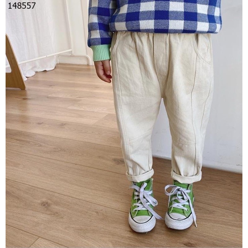 Quần baggy kaki màu trắng sữa unisex size 110