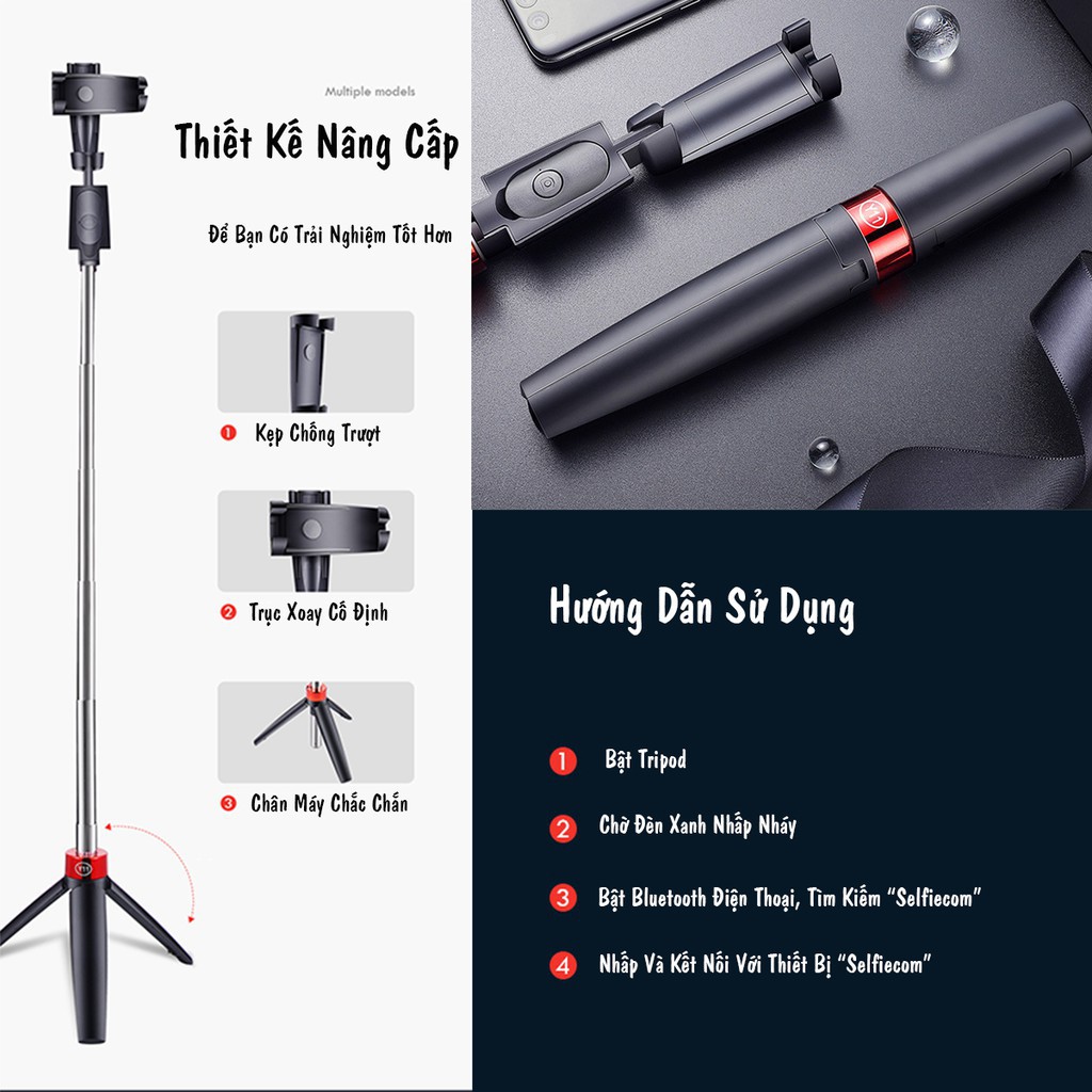 ↂ♛ﺴ[HOT] Gậy Tự Sướng Bluetooth Đa Năng| Tripod Selfie Bluetooth Chống Rung Cao Cấp Có Thể Thu Gọn Livestream Cực | BigBuy360 - bigbuy360.vn