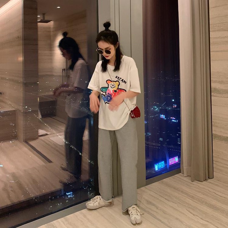 [ Rẻ vô địch ] Áo thun cotton tay lỡ dáng rộng unisex - Gấu bảy màu