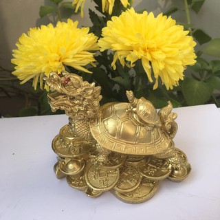 Tượng Long quy sơn màu đồng dài 12 cm